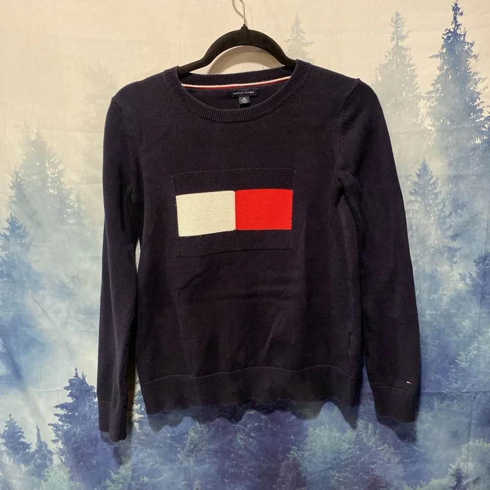 Tommy Hilfiger Women's Sweater Blue Knit Sweater Classic Logo Tommy Jeans
